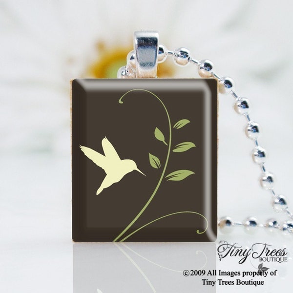 SALE - RECYCLED SCRABBLE TILE PENDANT- Ivory Hummingbird