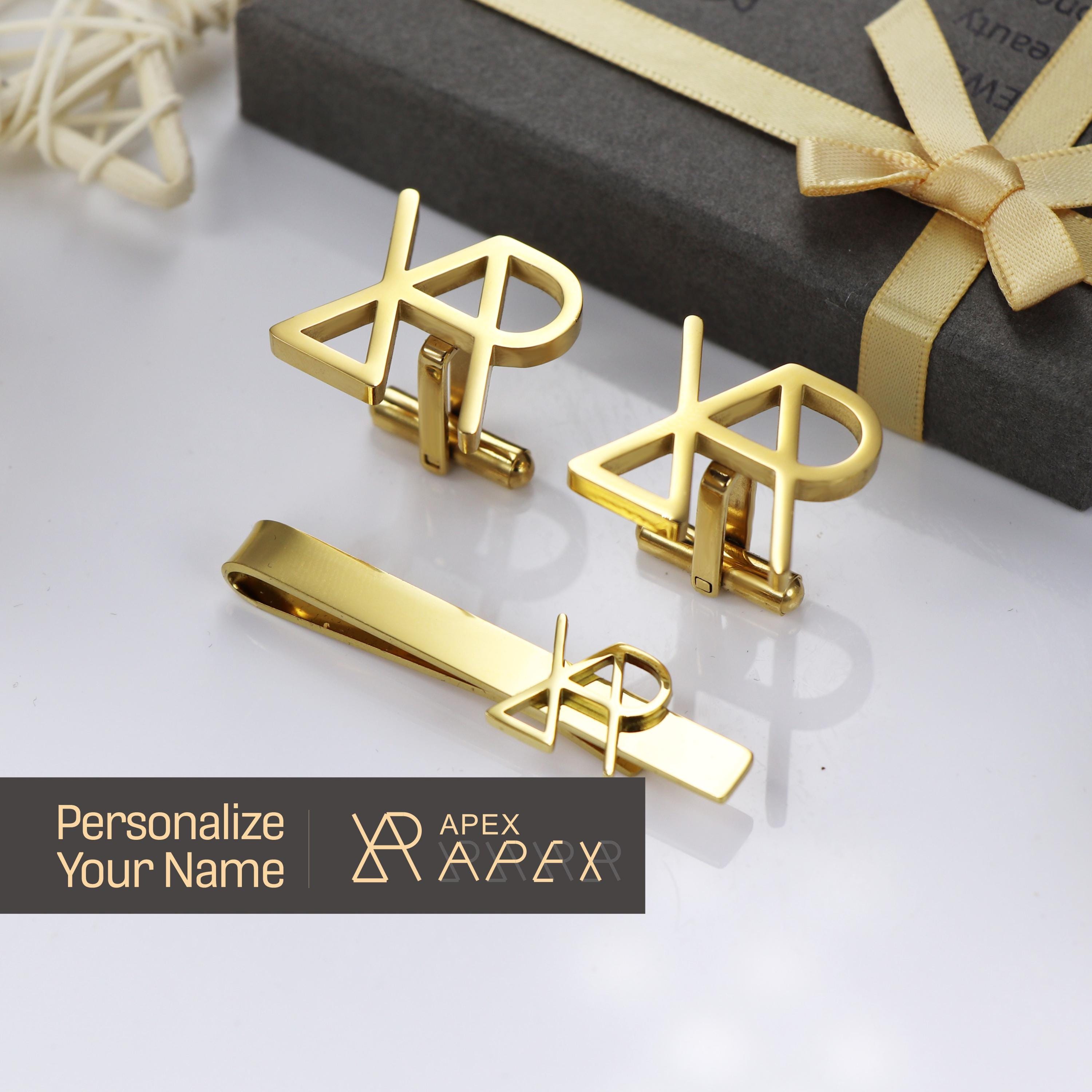 Personalized Name Logo Cufflinks and Tie Clip Set: Groom Gift