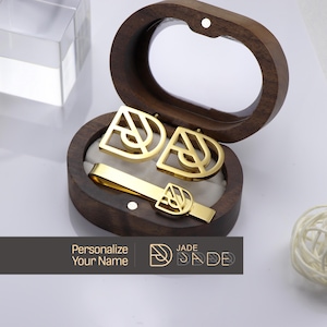Personalized Name Logo Tie Clip & Cufflinks Set: Groomsmen Gift