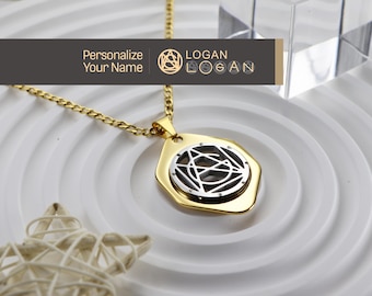 Collar con nombre y logotipo personalizado: colgante hip-hop de acero inoxidable de dos tonos