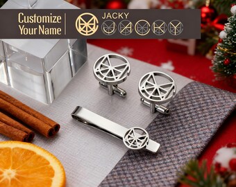 Juego de gemelos y pasador de corbata con logotipo personalizado, regalo de Navidad en plata S925