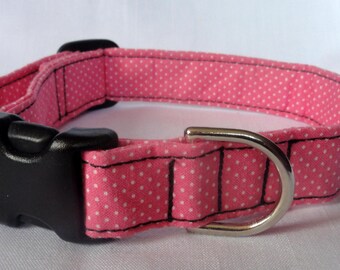 Pet Collar - Pink White Polka Dots Adjustable Dog Collar Cat Collar Pet Collar Custom Made for your Pet Pink Collar