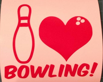 Bowling Vinyl Decal Sticker for Car Window I Love bowling with bowling pin Bowling Vinyl Sticker Decal