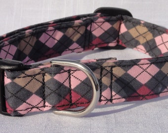 Dog Collar - Argyle Preppy Print Girly Dog Cat Pet Collar Pink CUTE Designer Custom Dog Collar Cat Collar Pet Collar