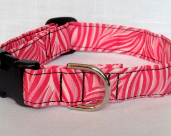 Pet Collar - Pink Zebra Print Dog Collar Cat Collar Pet Collar Custom made cute adjustable Dog Collar Zebra Print