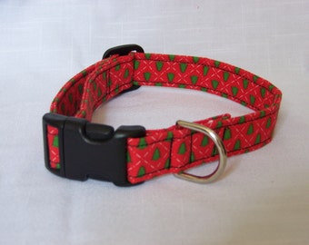 Christmas Trees Red/Green Custom Made adjustable Dog/Pet Collar Cute