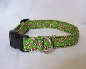 Candy Cane green/red Christmas Dog/Pet/Cat Collar Custom made cute adjustable collar