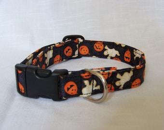 Custom Designer Dog Collar - Halloween with Ghosts and Pumpkins