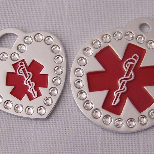 Dog ID Tag Pet ID Tag Medical Alert in Swarovski Rhinestone Etsy