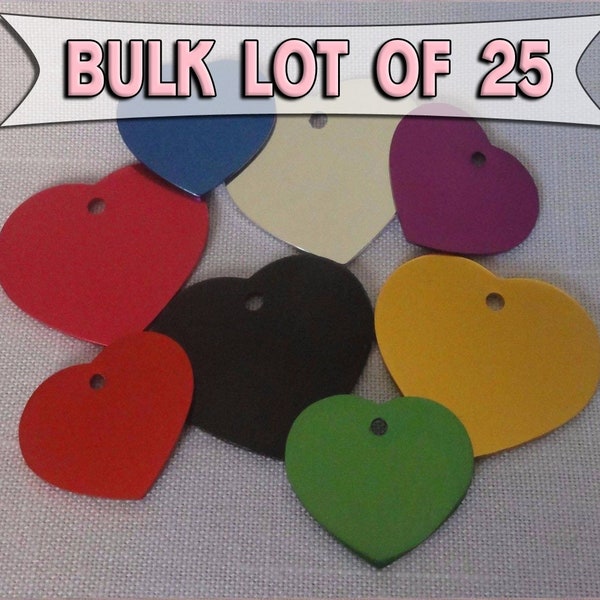 Bulk Lot of 25 - Heart Shape Pet Dog Cat ID Tag Multiple Colors ENGRAVED Great for Dog or Pet Rescue Group Bulk ID tags Identification