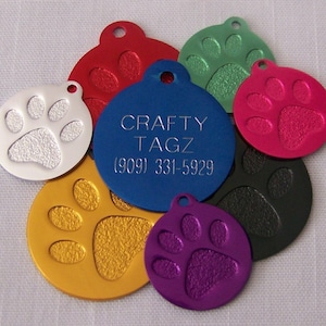 Pet ID Tag Paw Print ID Tag Dog tag Cat Pet engraved identification tag GREAT for Dog or Cat