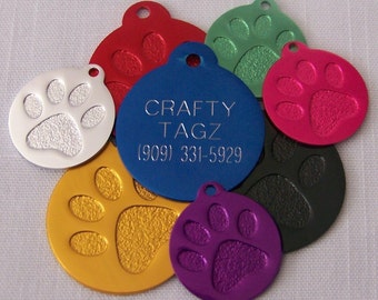 Pet ID Tag Paw Print ID Tag Dog tag Cat Pet engraved identification tag GREAT for Dog or Cat