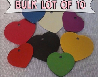 Bulk Lot of 10 - Heart Shape Pet Dog Cat ID Tag Multiple Colors ENGRAVED Great for Dog or Pet Rescue Group Bulk ID tags Identification