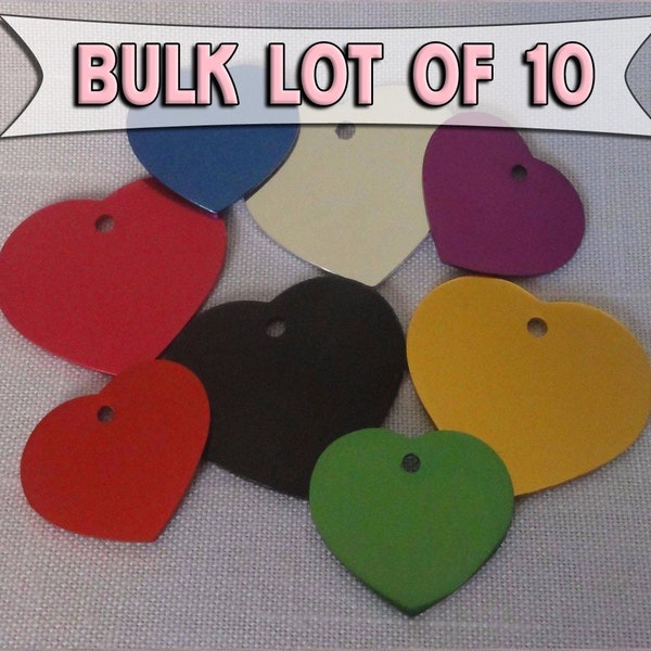 Bulk Lot of 10 - Heart Shape Pet Dog Cat ID Tag Multiple Colors ENGRAVED Great for Dog or Pet Rescue Group Bulk ID tags Identification