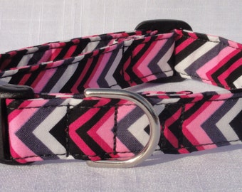 Pet Collar - Pink & Black Chevron Print Dog Collar Pet Collar CUTE Designer Custom Dog Collar Cat Collar Pet Collar