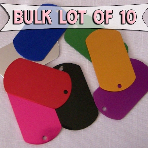 Bulk Lot of 10 - Military shape ID Tags Pet Dog Cat ID Tag Multiple Colors ENGRAVED for Shelter or Rescue Lot of Identification Tags Charm