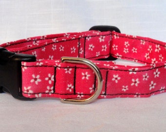 Dog Collar -  Pink Glitter with white flowers Pet Collar Dog Collar Cat Collar Adjustable Custom Made