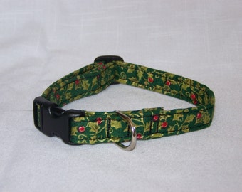 Green Holly Christmas Dog/Pet/Cat Collar Custom made adjustable collar Cute