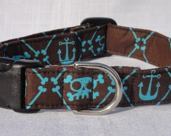 Dog Collar - Skull and Anchor Pirate Dog Collar Custom made cute adjustable Dog collar Skulls and Crossbones