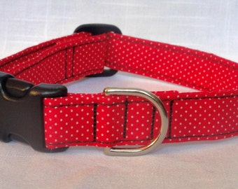 Dog Collar Red with White Polka Dots Rockabilly Dog Cat Pet Collar Red CUTE Designer Custom Dog Collar Cat Collar Adjustable