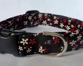 Dog Collar - Red and White Flowers Christmas Dog Pet Cat Adjustable Collar for Dog or Cat Custom Made Dog Collar Cat Collar Pet Collar