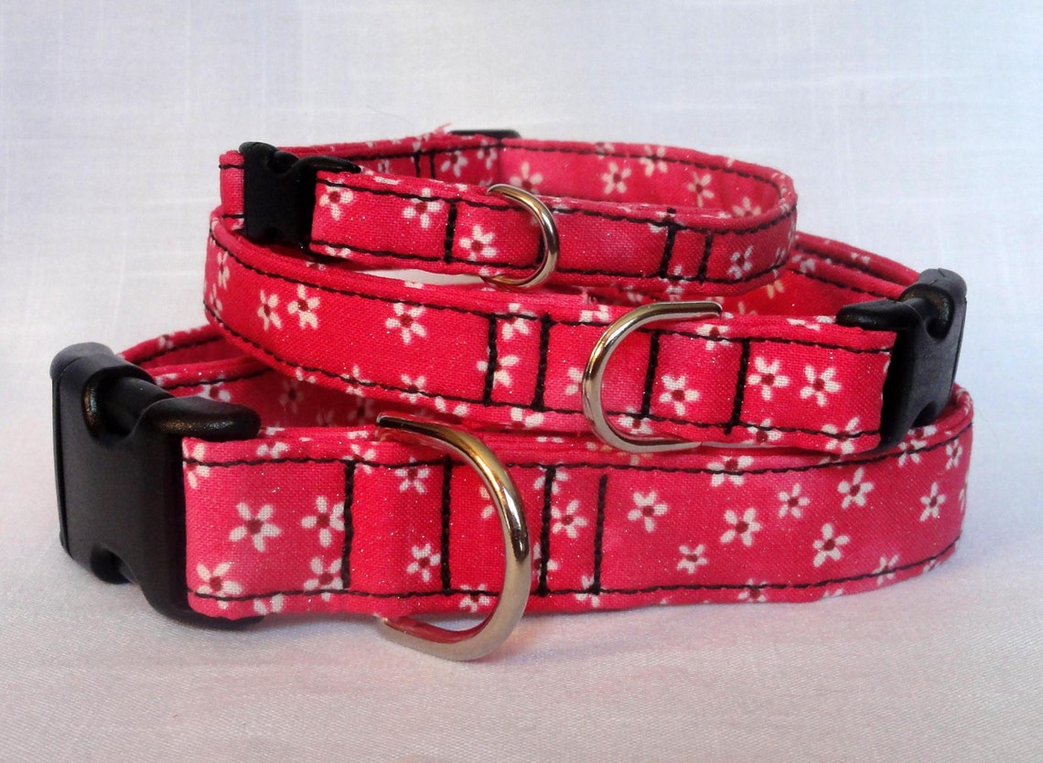 Wet Nose Designs Handmade Dog Collar – Pink & Purple Flowers On White Floral