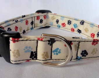 Dog Collar - Multi Colored Paw Prints Adjustable Dog Cat Pet Collar Custom Made for your Pet Dog Collar Cat Collar Pet Collar