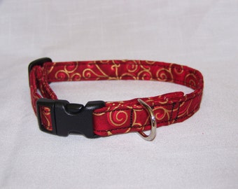 Pet Collar -  Christmas Red w/ Gold swirls Elegant Christmas Dog/Pet/Cat Collar Custom made cute adjustable Dog Collar Pet Collar Cat Collar