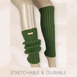 Hand-Knit Merino Wool Leg Warmers: Olive Green Ribbed Socks