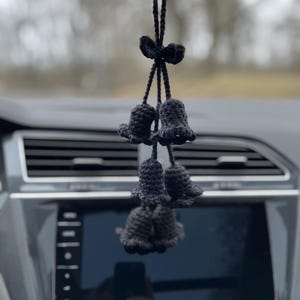 Crochet Lily of the Valley Rearview Mirror Charm - Unique Floral Car Accessory & Gift, crochet flower decor