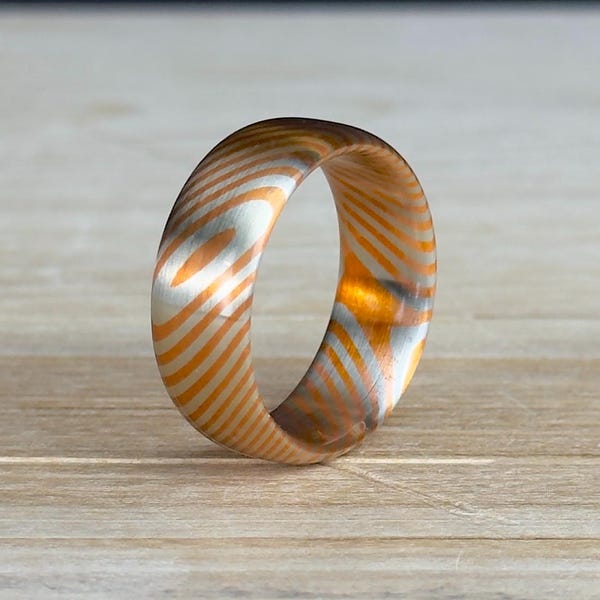 Handgemaakte Mokume Gane-ring - Koper Nikkelzilver Damascus