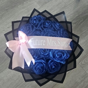 Blue Glitter Rose Bouquet, Glitter Ramo, Glitter Eternal Roses, Forever Rose Bouquet, Elegant Home Decor, Birthday Gift, Mothers Day Flowers