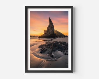 Impresión de la costa de Oregón, arte mural del noroeste del Pacífico, arte mural de Oregón, fotografía de paisajes, fotografía de bellas artes, playa de Bandon, costa de Oregón