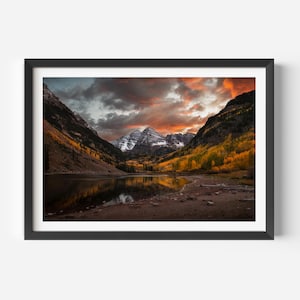 Colorado Autumn Mountain Print, Colorado Wall Art, Maroon Bells, Nature Wall Art, Landscape Photography, Mountain Photography