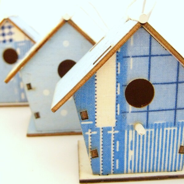 3 Wooden Bird House Ornaments - Home Decor - Spring - Summer