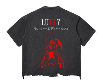 Anime Inspired Snow Wash Raw-Hem Boxy T-shirt