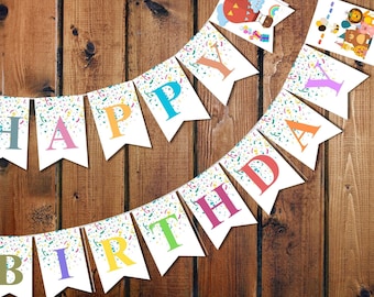Banner de Feliz Cumpleaños: Globos Aerostáticos y Animales (Descarga Digital)