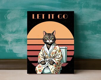 Póster divertido de baño de gato: Arte humorístico retro para el baño (descarga digital)