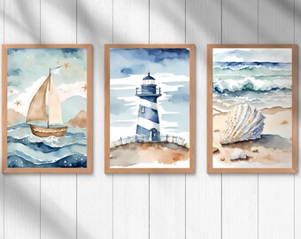 Láminas para vivero oceánico: Concha, Faro y Velero (Descarga digital)