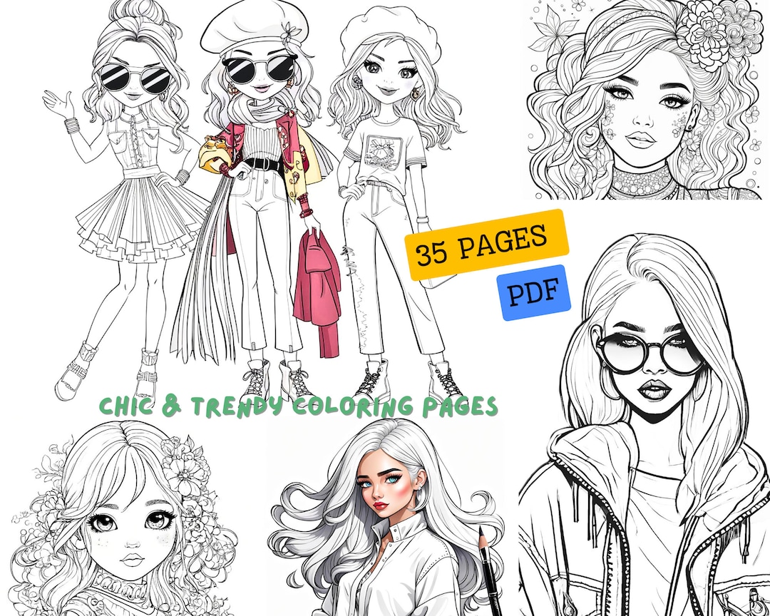 Fashion Coloring Pages for Teen Girls, Preteens, Adults, Trendy Outfits ...