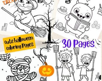Dibujos para colorear de Halloween, arte digital de Halloween para niños, libro para colorear espeluznante, descarga instantánea