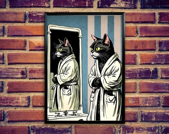 Lámina de baño de gato retro: Arte felino divertido (descarga digital)