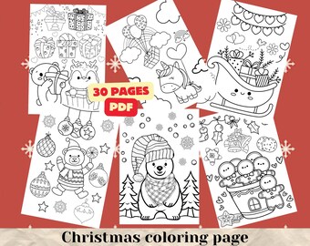 Dibujos para colorear de Navidad, Arte navideño imprimible, Actividad navideña divertida y creativa para niños, Lindo regalo para colorear de Navidad, Hoja para colorear kawaii