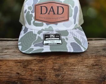 Personalized Leather Patch Trucker Hat, Fathers Day Gift