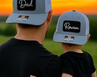 Father Son Matching Hats, Custom Leather Patch Trucker Hat Set