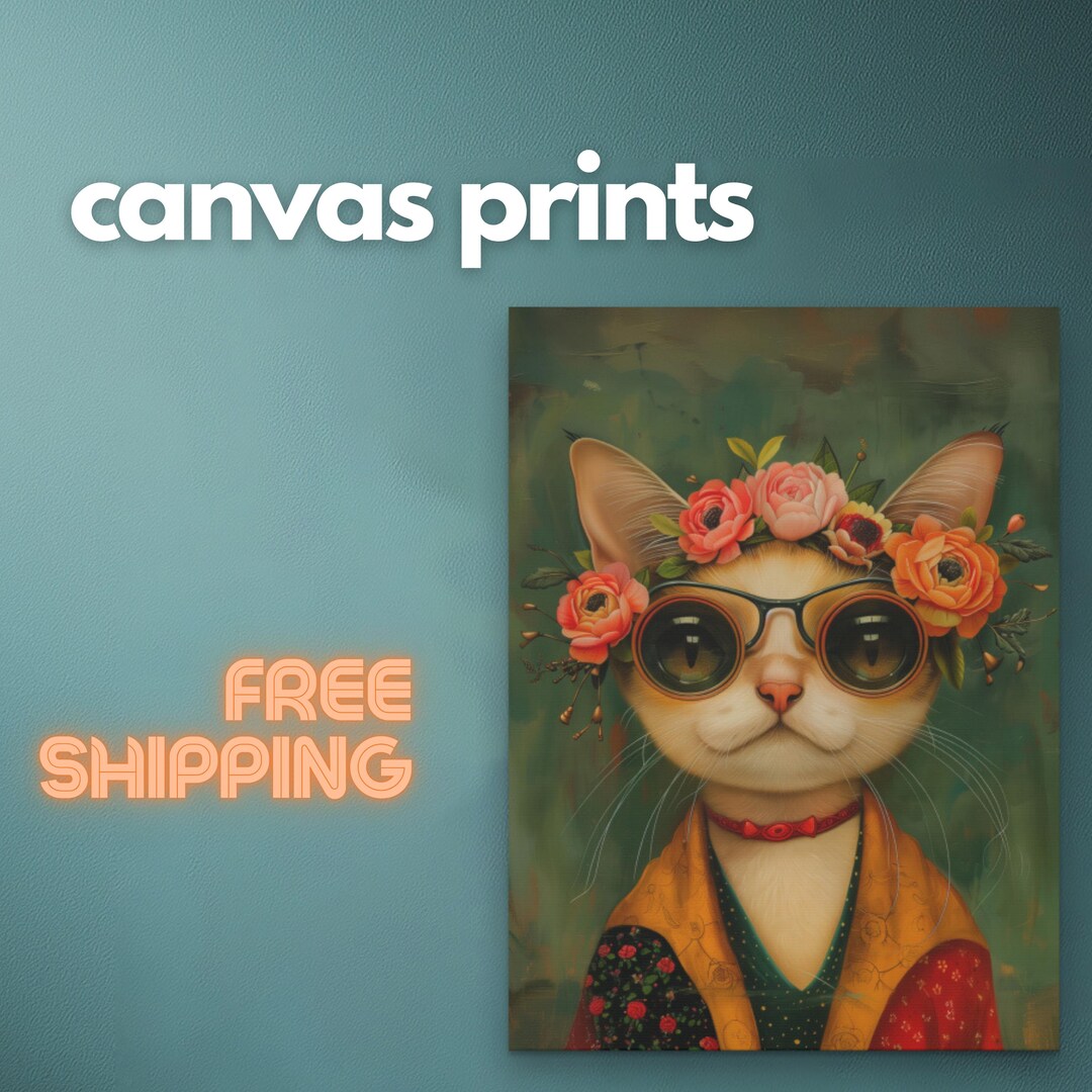 Cyberpunk Cat Portrait Canvas Art, Stretched Digital Print, Cool Cat ...