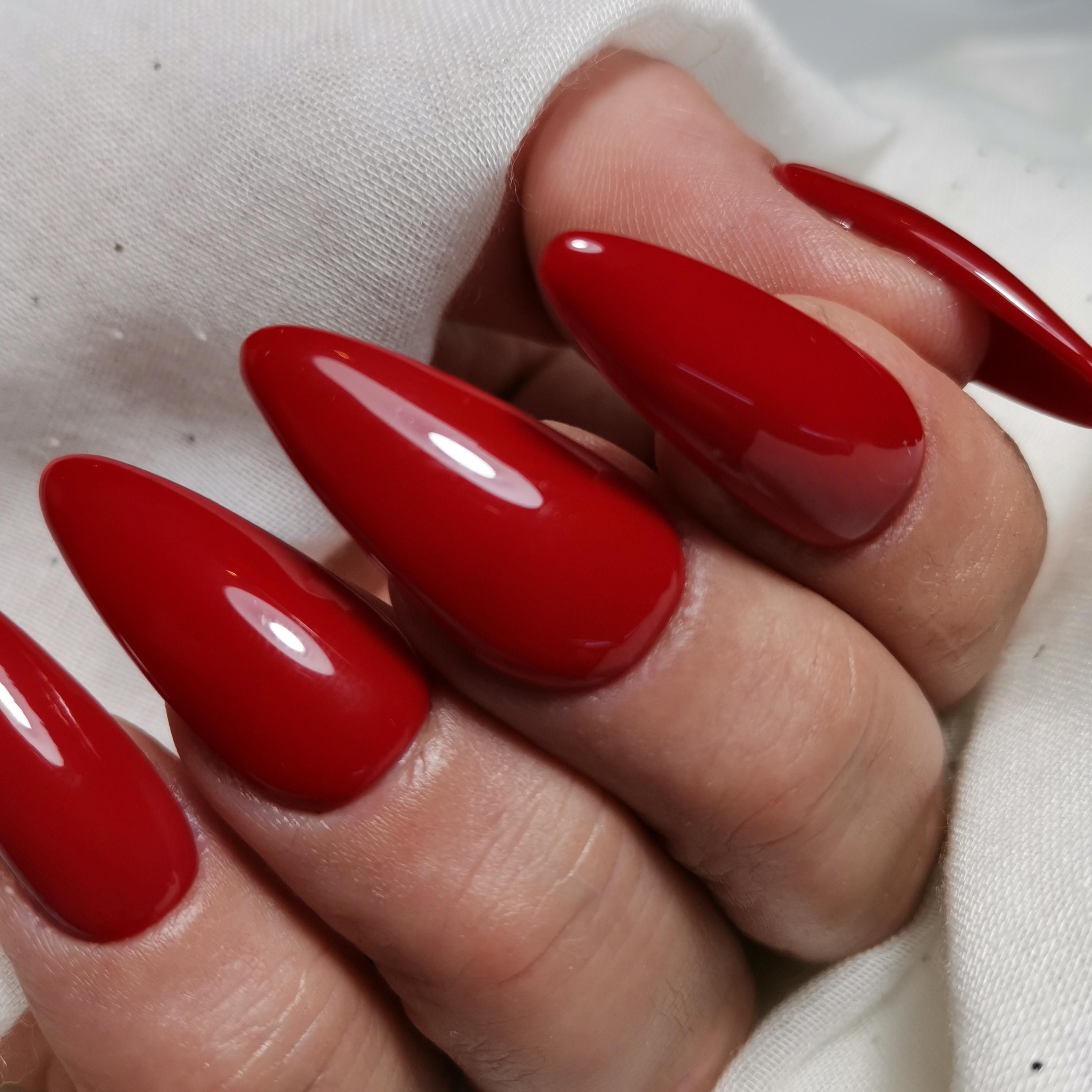 Classic Red Satin Nails That Shine