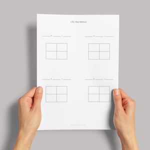 May include: A printable worksheet with four 2 by 2 boxes for practicing the box method of multiplication. The title of the worksheet is "2 by 2 Box Method".