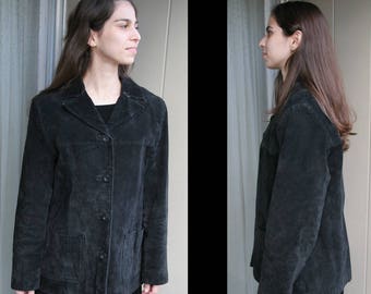Vintage New York & Co. Rustic Black *Genuine Suede Leather* Rugged Barn Jacket / Coat, Late 1990s, US Misses' Medium, Excellent Condition!