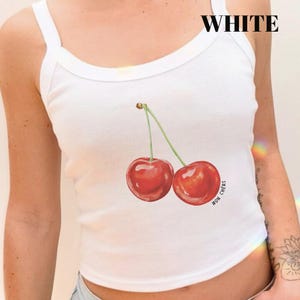 Cherry Tank Top Cute Fruit Camisole Summer Womens Sleeveless Shirt Floral Spaghetti Strap Tee Vintage Cherry Print Aesthetic Top